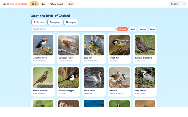 Screenshot of Birds in Ireland